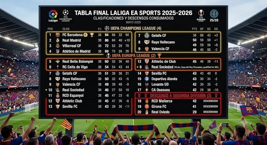 Drama y gloria en LaLiga: así queda la tabla definitiva tras la Jornada 35