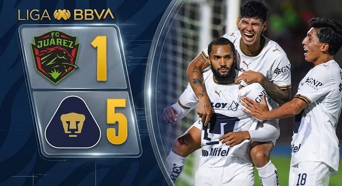 Pumas aplastó 5-1 a Juárez con triplete de Juninho